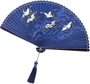Zerodeko Classic Chinese Bamboo Folding Fan Hand Fans Foldable Crane Printing Decorative Hand Fan Retro Dancing Fan
