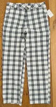 BRIXTON Women’s 27 X 27 VICTORY PANTS Wide Leg Checkered Off White New