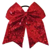 NEW "FANCY SEQUIN Red" Cheer Bow Pony Tail 3" Ribbon Girls Hair Bow Cheerleading