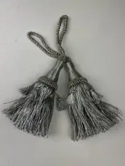 Pair Metallic Thread Shimmer Drapery Curtain Decor Tassels Shining Silver Luxe