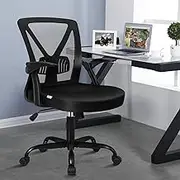 ALFORDSON Mesh Office Chair with Tilt and Height Adjustment, Mid-Back Executive Swivel Fabric Chair with Lumbar Support & Flip-Up Armrest, Gaming Racing Computer Desk Chair for Home Office, All Black