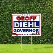 Geoff Diehl Massachusetts Governor 2022 Race Red White & Blue Yard Sign w Stake