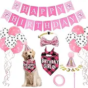 Crusward Dog Birthday Party Set, Dog Birthday Party Supplies Dog Birthday Set, Dog Birthday Hat, Balloons, Bow Ties, Dog Scarf, Birthday Banners for Dog Birthday Decorations (Pink)