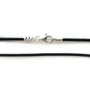 Black Leather Cord Necklace - 1.5mm Leather Cord with Silver Clasp - 16" or 18"