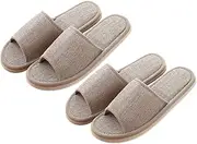 2 Pairs Beige Linen Slippers Non Slip Sole for Home Hotel Lightweight for Bathroom Use Comfortable Cotton Linen Design