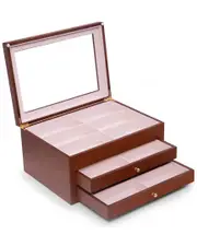 Bey-Berk Cherry Wood 18-Sunglass Storage Box
