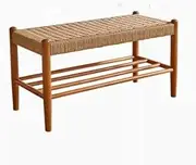 Solid Wood Shoe Change Stool,Rustic Rattan Storage Shoe Bench Rope Woven Footstool Bed End Stool Shoe Shoe Rack Bench for Entryway,Bedroom,Living Room Storage Shelf(80 * 34 * 40CM, A)