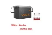 VoltX 12V 200Ah Lithium Battery + Bus Bar M8 Power Distribution Terminal Block (4 GANG 300A Red)