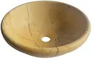 Sequoia Brown Marble Round Basin – Luxury Marble Vessel Sink for Bathroom or Washroom – Easy to Clean Stone Countertop Sink – 36.5cm Inner Bowl, 40 cm Outer Bowl & 14cm Height
