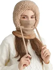 [KEOYA] Women One-Piece Slouchy Winter Beanie Hats Fleece Lined Scarf Mask Warm Cap Balaclavas Knitted Hat with Drawstring