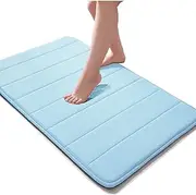 Memory Foam Bath Mat 17" X 24" Coral Velvet Super Non-Slip Rapid Water Absorption Soft and Comfortable Easier to Dry Machine Wash Bathroom Mat, Sky Blue