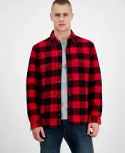 Sun + Stone Men's Long Sleeve Button Up Flannel Shirt Jacket Red Size Small