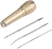 3 Needles Leather Copper Handle Sewing Awl,Portable Copper Handle Canvas Leather Sewing Awl Needle Tools for Shoe Canvas Repair