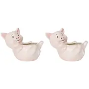 2x Urban Products Reclining Pig Themed Planter Home Garden Decor Light Pink 17cm