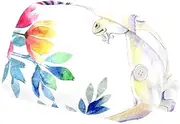 [WOSHJIUK] Working Hat 2 Pack Scrub Caps for Women,Color Unicorn Watercolor Flowers,Tie Back Cap Adjustable Scrub Hat
