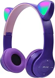 Children's Headphones, Cat Ears Headphones with LED Lights and Microphone, Pluggable, TF Card, Foldable Wireless Bluetooth Stereo Headset