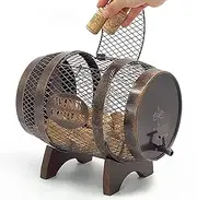 Rustic Metal Large Barrel Wine Cork Holder Display On Wooden Stand - Home Bar Decor, Kitchen Decor