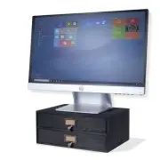 Wallniture Home Office Desk Organizer - Wooden 2 Drawer Under Monitor Stand -