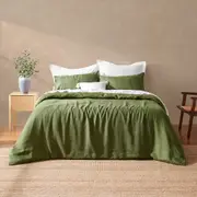 Natural Home Vintage Washed Hemp Linen Quilt Cover Set Olive (Queen,King,Super King)
