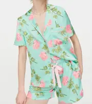 NEW PETER ALEXANDER MINT ROSE FLORAL POLY SATIN TOP & SHORTS PJ SET M RRP$159.90
