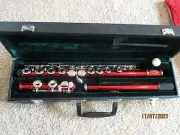 New Flute, +Case and wood cleaning rod, red color. Silver keys