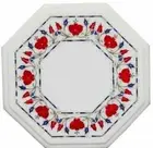18" White Marble Table Top Coffee Corner Inlay Malachite Inlay Decor antique C1