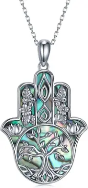 Hamsa Hand of Fatima Tree of Life Necklace for Women 925 Sterling Silver Pendant