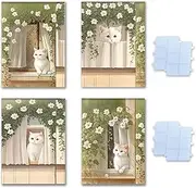 Set of 4 Pictures for Children's Room, Cat Posters for Children's Room, Without Picture Frames, Baby Room, Wall Pictures for Children's Room with Double-Sided Tape, Children's Pictures for