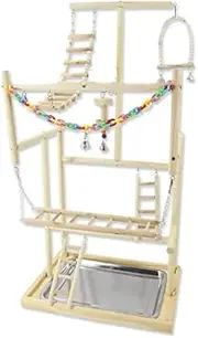 Bird Playground, 3 Layers Wood Bird Playground Perches with Swing,Parrot Playstand Bird Perch Stand,Birds Climbing Ladder Toys,Bird Training Play Stands Bird Play Stand