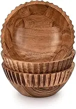 Kimona Snack Bowl Acacia Wood Set of 3 Perfect for Nuts, Candy, Appetizer, Snacks, Olive and Salsa Tableware Kitchen Living Room Home Decor Accents (7" x 7" x 3")