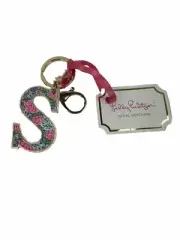NWT NEW LILLY PULITZER PRINTED INITIAL KEYCHAIN LETTER S GOLD FOB