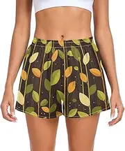 [FRODOTGV] Sprouting Leafs Striped Women Athletic Shorts with Pockets Basketball Shorts for Gym Lounge Beach Home Outdoor S