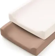 Konssy 2 Pack Stretchy Changing Pad Covers for Girl, Boy, Silky Soft Changing Table Cover, Breathable Baby Nursery Diaper Chang Pad Sheets (Brown,Beige)