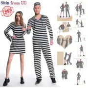 Adult Striped Prisoner Convict Costume Black White Uniform For Cosplay Party