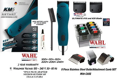 Wahl KM5 ULTIMATE DUTY BLUE Clipper KIT&10,30 Blade&ATTACHMENT Guide Comb Set