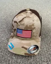US Flag Hat FlexFit MultiCam Mesh Cap Custom Handcrafted in Florida