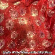 Velvet Embroidery Fabric Cloth Sequin Peacock Feather Glitter Dresses Sewing