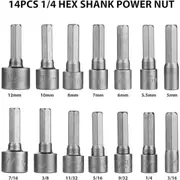 14x SAE Metric Socket Wrench Screw 1/4''Hex Shank Nut Driver Drill Bit Set