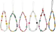 LA QUEENIE 6 PCS Beaded Phone Lanyard Wrist Strap, Colorful Bead Phone Charm, Smiley Face Fruit Star Pearl Beaded Decoration Accessories for Keychain Phone Chain Strap