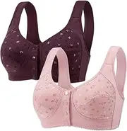 [Generic] Underwire Padded Bras for Women Bra Vest Comfort Printed Button Front Plus-Size Underwear 2PC Women's Sports Bra Girls (C, 80B)
