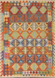 Flat-Weave 6x8 ft Geometric Kilim Pakistani Hand-Woven Area Rug Reversible