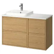 ÄNGSJÖN / BACKSJÖN wash-stand/wash-basin/tap, oak effect/white marble effect, 102x49x71 cm