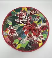 Artisan Placemat Handmade Quilted Embroidered Floral Patchwork 15" diameter