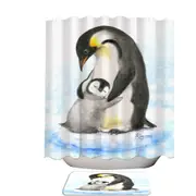 Cute Animal Art Drawings Penguins Hug Shower Curtain