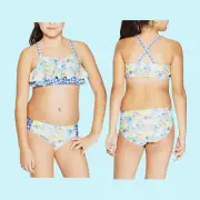 Floral Flounce Mixed Pattern Bikini Swimsuit Set Size Medium 7/8 Girls Swimwear