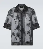 [Simone Rocha] Simone Rocha Carnation floral-appliqué organza bowling shirt AU 87 black