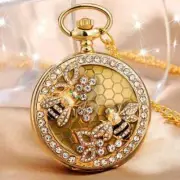 Honey Bee NEW Pocket Watch Gold Tone Jewel Encrusted Bee Honeybee Gift