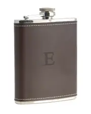 Bey-Berk 6oz Monogrammed Stainless Steel Brown Leather Flask (A-Z)
