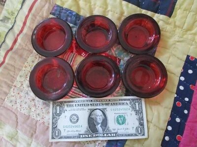 6) NEW RED Ashtray GLASS Round Beveled Ash Trays 3'' DIA.