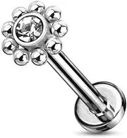 [Stachelkleid] Labret Flower Zirconia Internal Thread Lip Ear Piercing Stud 316L